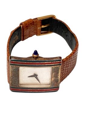 Vintage Gucci Tank Watch Brown Leather Strap